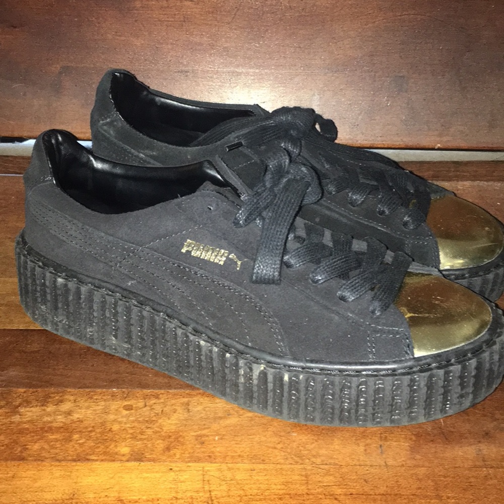 Platform gold embellished shoes
